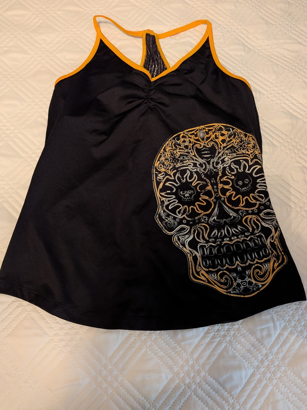 Harley Davidson Women's Black Tank Top with Gold Skull Graphic